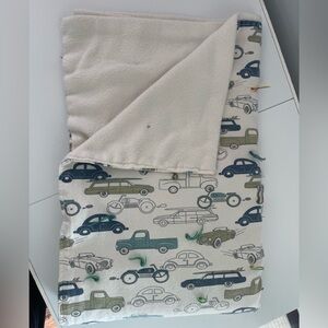 Cozy Car Print Blanket - Cream and Blue